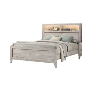 Cama de Madera Contemporánea de 1 Pieza, Tamaño Queen, con Cabecera y Estantes, Acabado Blanco Claro, Muebles Contemporáneos - Product Image 6
