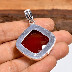 Collier pendentif en cornaline, argent sterling 925, pierre précieuse taille coussin, bijoux faits main, cadeau pour femme - Product Image 2