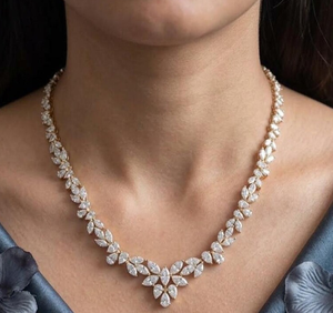 Luxury Gold Floral Moissanite Necklace Diamond Look Hip Hop Jewellery <b>Iced</b> <b>Out</b> <b>Chain</b> Elegant Statement Gift - Product Image 1