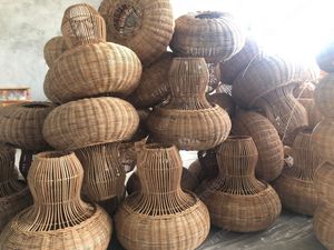 NOVELTY SHAPE Lampshades For <b>Ceiling</b> <b>Lights</b>, Natural Feature Bamboo Rattan Lamp Shade <b>Flower</b> Pendant Lighting For Kitchen Island - Product Image 6