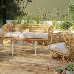 Juego de Sofás de Mimbre y Ratán para Sala de Estar, Diseño Francés, Duradero para Uso en Interiores y Exteriores, Muebles de Jardín Naturales - Product Image 3