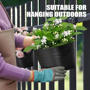 Black Oval Railing <b>Planter</b> for Balcony Indoor Outdoor Metal <b>Hanging</b> Flower Pot Garden <b>Rail</b> <b>Planter</b> - Product Image 4
