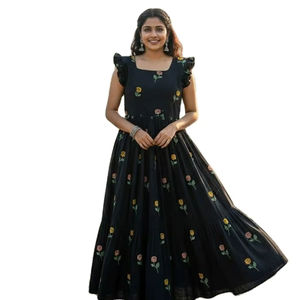 ชุดเดรส Anarkali / Kurta ผ้าฝ้ายแท้ ลายแขนเสื้อแฟนซีสไตล์ตะวันตก ความยาวคลุมเท้า สำหรับผู้หญิง รุ่น Stock On 2026 In - Product Image 1