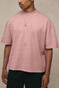 280 GSM Oversized Mock Neck T Shirt Custom Heavyweight Streetwear T Shirt Boxy Fit Premium Cotton T Shirt Unisex Oversized Mock - Product Image 3