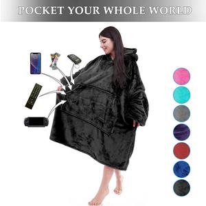 Winter Women's Cozy Warm Lined Hooded <b>Blanket</b> Hoodie Oversized Puff Sleeve <b>Wearable</b> Sleeping Sweatshirt Custom Giant 2pcs Long - Product Image 3