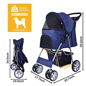 Cochecito plegable para mascotas con cesta de almacenamiento de toldo resistente a los rayos UV y sistema de plegado rápido para uso en viajes, 1 unidad - Product Image 5