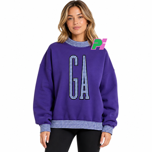 Sweat-shirt à col montant Georgia State avec lettrage et bordures à carreaux, sweat-shirt personnalisé à col montant GA, vêtement d'hiver - Product Image 1