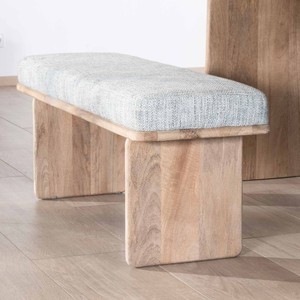 Vandana Royal Line and comfortable 120cm <b>bench</b> in mango wood with <b>padded</b> seat in heather grey fabric Maestro - Product Image 5