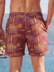 Geometric Print Drawstring Waist Pocket Casual Beach Shorts Holiday / Vacation / Beach / Hawaii / Tropical / Swim / <b>Bathing</b> - Product Image 6