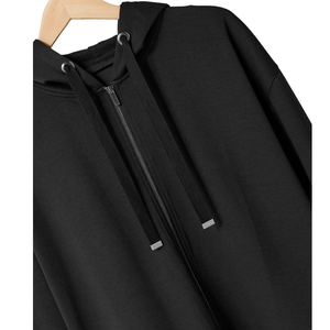 Sweat-shirt à capuche zippé surdimensionné noir pour femme grande taille, veste décontractée à manches longues, vente en gros, vêtements de mode OEM - Product Image 2