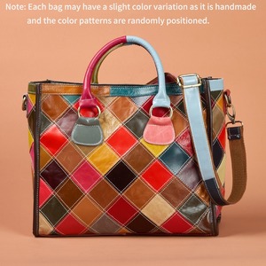 Sac fourre-tout Ando en cuir de vachette véritable pour femme, patchwork multicolore en diamant, sac à main à poignée supérieure et bandoulière - Product Image 3