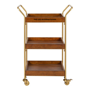 Chariot de rangement à roulettes élégant en verre et métal pour service alimentaire hôtelier, table à thé et à café pour hôtel et restaurant - Product Image 4
