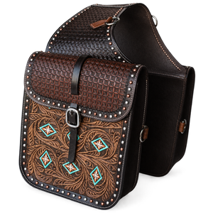 Sacoche de selle en cuir de qualité supérieure pour cheval, avec sangles et boucles sécurisées, pour l'équitation, le trail, le ranch, pochette de rangement pour équipement d'équitation, durable - Product Image 1