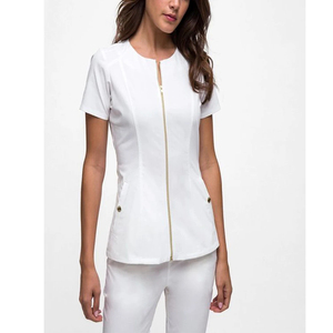 Conjuntos de Uniformes Médicos para Mujer, Estilo con Cierre, 2 Bolsillos, Color Gris, Material de Punto con Spandex, Logotipo Personalizado, Servicio OEM, Secado Rápido 2027 - Product Image 4