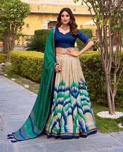 Indian Ethnic Traditional Designer Tussar Silk Lehenga Choli with Tie <b>Dye</b> Print for Wedding Outfit for Women Floor Length Wear - Product Image 1