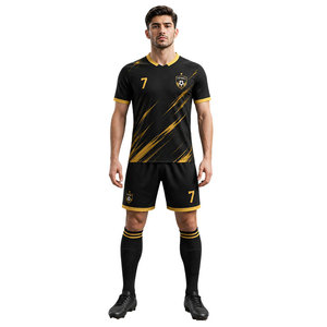 Custom Black Gold Soccer Jersey Set Men Sublimation Football Uniform Training Kit Breathable Quick Dry Team Wear With <b>Shorts</b> - Product Image 3