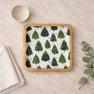 Plateau de service artisanal en bois de manguier émaillé, motif sapin de Noël, pour snacks et fruits secs, idéal pour la maison, l'hôtel et la restauration - Product Image 3