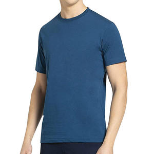 T-shirt classique bleu marine à col rond pour homme, 220g, coton tricoté, coupe ajustée confortable, manches courtes, couleur unie, décontracté, pour tous les jours - Product Image 2