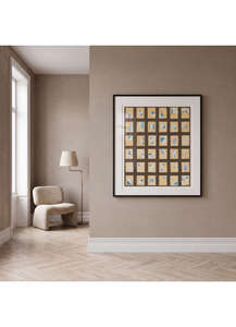 Escultura de Pared Abstracta Geométrica Enmarcada en Papel y Tela de Algodón, Decoración Art Deco para el Hogar, Sala de Estar, Alfombras de Jaipur - Product Image 1