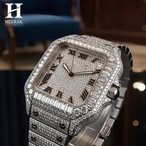 Reloj de pulsera de lujo para hombre, personalizado, al por mayor, con diamantes incrustados, bisel con corte baguette, esfera romana, cuadrado, de acero inoxidable - Product Image 3
