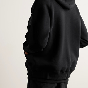 Men's <b>Black</b> <b>Zip</b>-Up <b>Hoodie</b> Cotton French Terry Casual Hooded Sweatshirt with Pockets and Sleeve Zipper Detail - Product Image 2