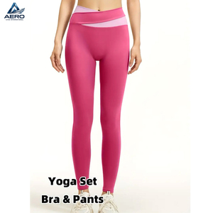 Conjunto de yoga sin costuras color rosa sólido para mujer, conjunto de sujetador deportivo de alto impacto y leggings, ropa de entrenamiento para gimnasio y fitness. - Product Image 4