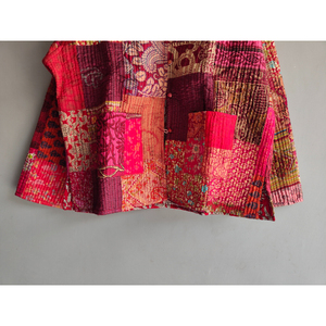 Chaqueta de dormir acolchada con patchwork para mujer, reversible, estilo Kantha, con botones al frente, top corto de primavera, regalo para ella. - Product Image 3