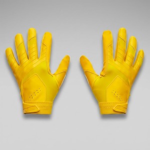 Gants de frappeur de baseball jaunes personnalisés à manchette courte avec fermeture auto-agrippante ambidextre en cuir véritable écologique - Product Image 1