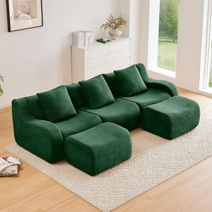 Divano Curvo 32D ad Alta Densità Antiscivolo in Tessuto Teddy Morbido a Forma di U, Senza Montaggio Necessario, per Soggiorno - Product Image 2