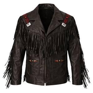 Chaqueta de Cuero Negra con Flecos para Hombre, Estilo Vaquero Occidental, Moderna y Elegante, con Borlas, Ajuste Cómodo - Product Image 6