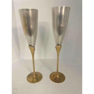 Modern Metal Champagne Flutes With Gold Stem And Base Set Of 2 For Wedding Occasion - Product Image 1