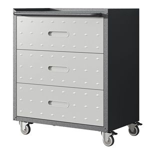 Armoire de rangement métallique robuste à 3 tiroirs avec roulettes, noir/gris, pour la maison, le bureau ou le garage – Solutions d'organisation - Product Image 3