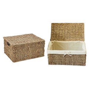 Eco-Friendly <b>Wicker</b> Seagrass Storage <b>Basket</b> Metal Frame Rectangular Shape Cotton <b>Lining</b> Multifunctional Home Decor PHU HAO - Product Image 1