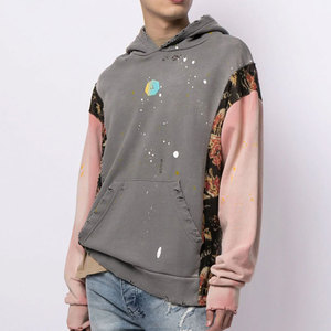 Custom Vintage Oversized Heavyweight Distressed <b>Pullover</b> Hoodie <b>Men</b> Streetwear Cut Collar Ripped 100% Cotton Hoodies - Product Image 2