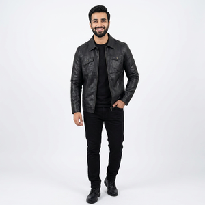 Men's Motorcycle Leather <b>Jacket</b> Large Pocket Black Zipper Lapel <b>Slim</b> <b>Fit</b> Male Spring And Autumn <b>jacket</b> for men - Product Image 4