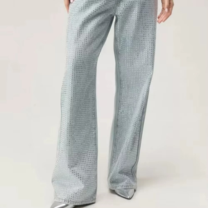 Jean droit taille basse délavé pour femme, coupe ample, style décontracté, jambe large en denim - Product Image 3