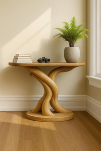 Mesa de madera maciza natural hecha a mano, mesa de entrada de sala de estar moderna para el hogar, mesa de consola de madera maciza curvada para la venta - Product Image 4