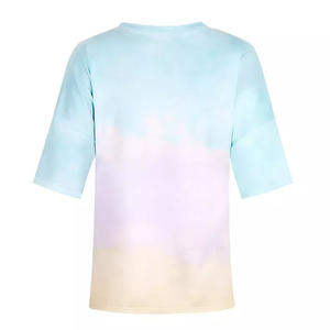 Camiseta de Verano Casual de Poliéster Ligero con Estampado Degradado Tie-Dye de Manga Media Oversize para Mujer, Tendencia 2026, Venta al por Mayor - Product Image 3