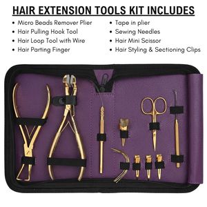 Kit d'outils professionnels pour extensions capillaires, très tendance, en acier inoxydable de qualité chirurgicale, comprenant pince à sertir plate, outil à boucle et crochet, et fil à perruque - Product Image 5