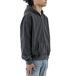 Sudadera con capucha para hombre con cremallera, lavado ácido, 400GSM, forro polar de algodón suave, estilo urbano, personalizada, OEM, marca privada, de fábrica - Product Image 5