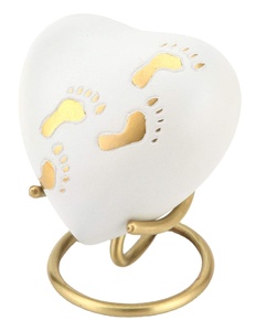 Heart Shape Paw Print White Keepsake Urn Mini Metal Cremation Urns Gold Stand <b>for</b> Infants Human <b>Ashes</b> Funeral Urns - Product Image 1