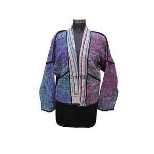 Chaqueta de Cuello Alto con Botones, Tejida a Mano, Ecológica, Transpirable, de Secado Rápido, 100% Algodón, Estilo Vintage Kantha para Mujer - Product Image 1