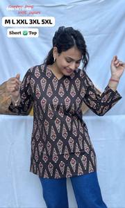 New Arrival Cambric Cotton with Printed Design Hip-Length Tunic/Long <b>Top</b>/Short Kurta Collection <b>Indian</b> Exporter Woman Fashion - Product Image 5