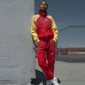 Women Street Rhinestone Tracksuit Winter Zip Hoodie Jogger Rhinestone Sweatpants Set Ladies Street Fashion Rhinestone Tracksuits - Product Image 1