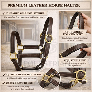 Premium Leather Horse Halter Padded Adjustable Brass <b>Hardware</b> Headcollar - Product Image 5