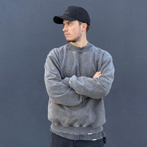 Sweat-shirt personnalisé épais 450 g/m² délavé à l'acide, style vintage, uni, coupe ajustée, col rond, 100 % coton, pour homme - Product Image 3