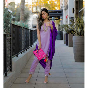 Ensemble de costume en mousseline de soie Lavender Fusion pour femmes avec tissu en crêpe - Taille XS - Product Image 2