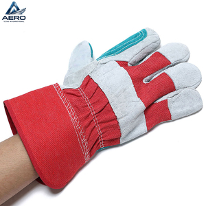 Guantes de Trabajo de Primera Calidad, Resistentes a la Abrasión, Fabricados con Cuero Dividido y Tela Roja de Alta Visibilidad - Product Image 2