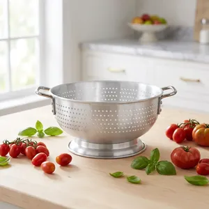 Metal Colander with Base Stainless Steel Strainer Basket Kitchen Food Washing Draining Bowl <b>Vegetable</b> Fruit Pasta Rice Noodle - Product Image 6