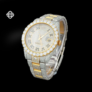 Reloj de Lujo con Diamantes de Moissanita y Cuarzo, Correa de Acero Inoxidable de Aleación Bicolor de 20 mm, Números Romanos Completamente Decorados, Cristal de 41 mm - Product Image 2